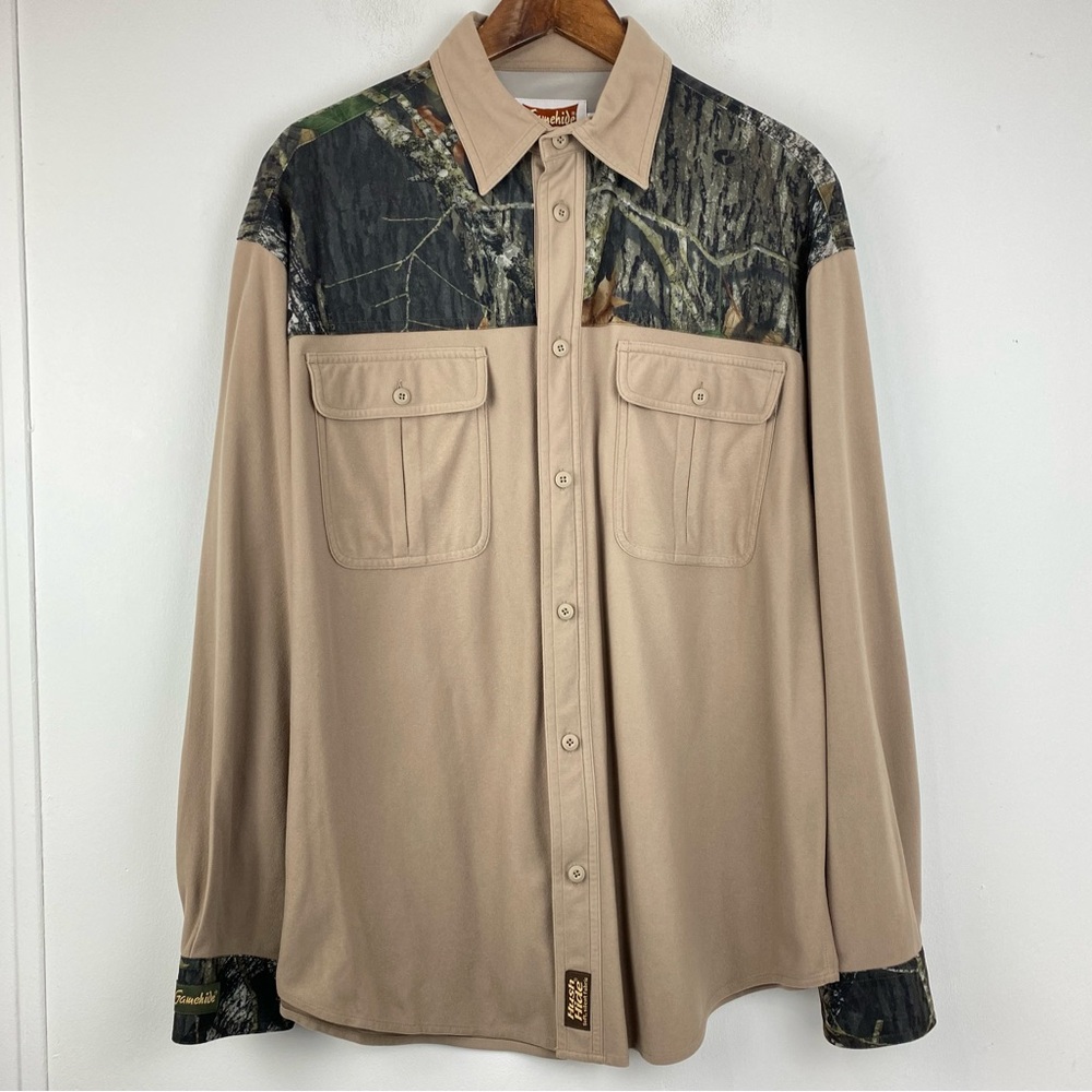 Gamehide size Large Men’s Tan Camouflage Hush Hide Button Up Long Sleeve Shirt